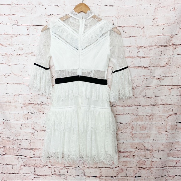 Self-Portrait White Fine Lace Mini Dress Size 2 - Picture 8 of 14